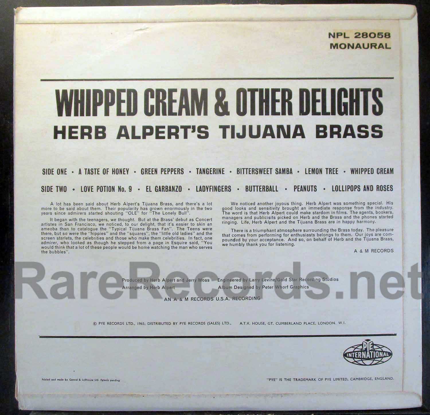 Herb Alpert / Tijuana Brass - Whipped Cream & Other Delights 1965 UK stereo  LP