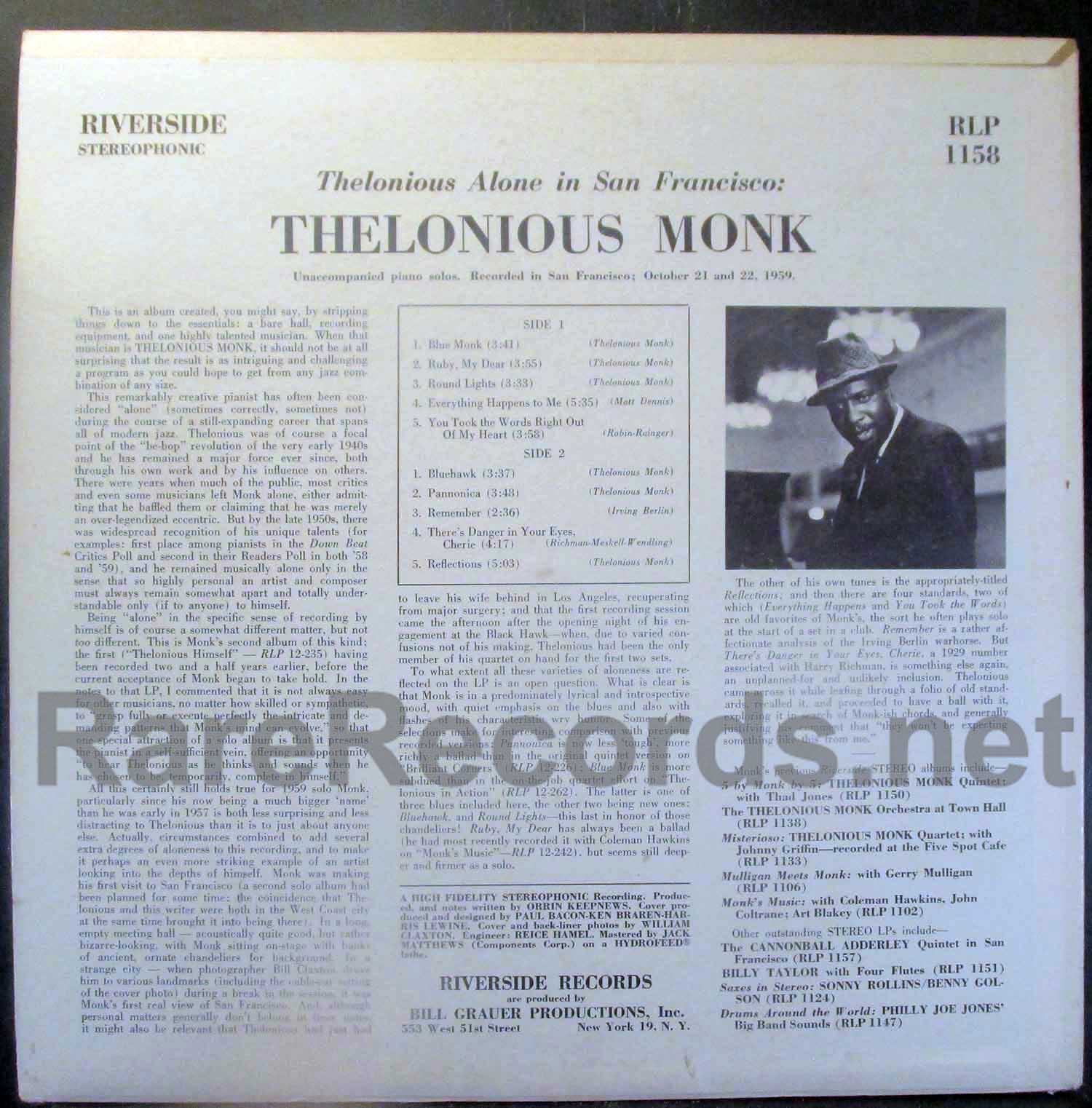 Thelonious Monk – Thelonious Alone In San Francisco 1959 U.S. stereo  Riverside LP