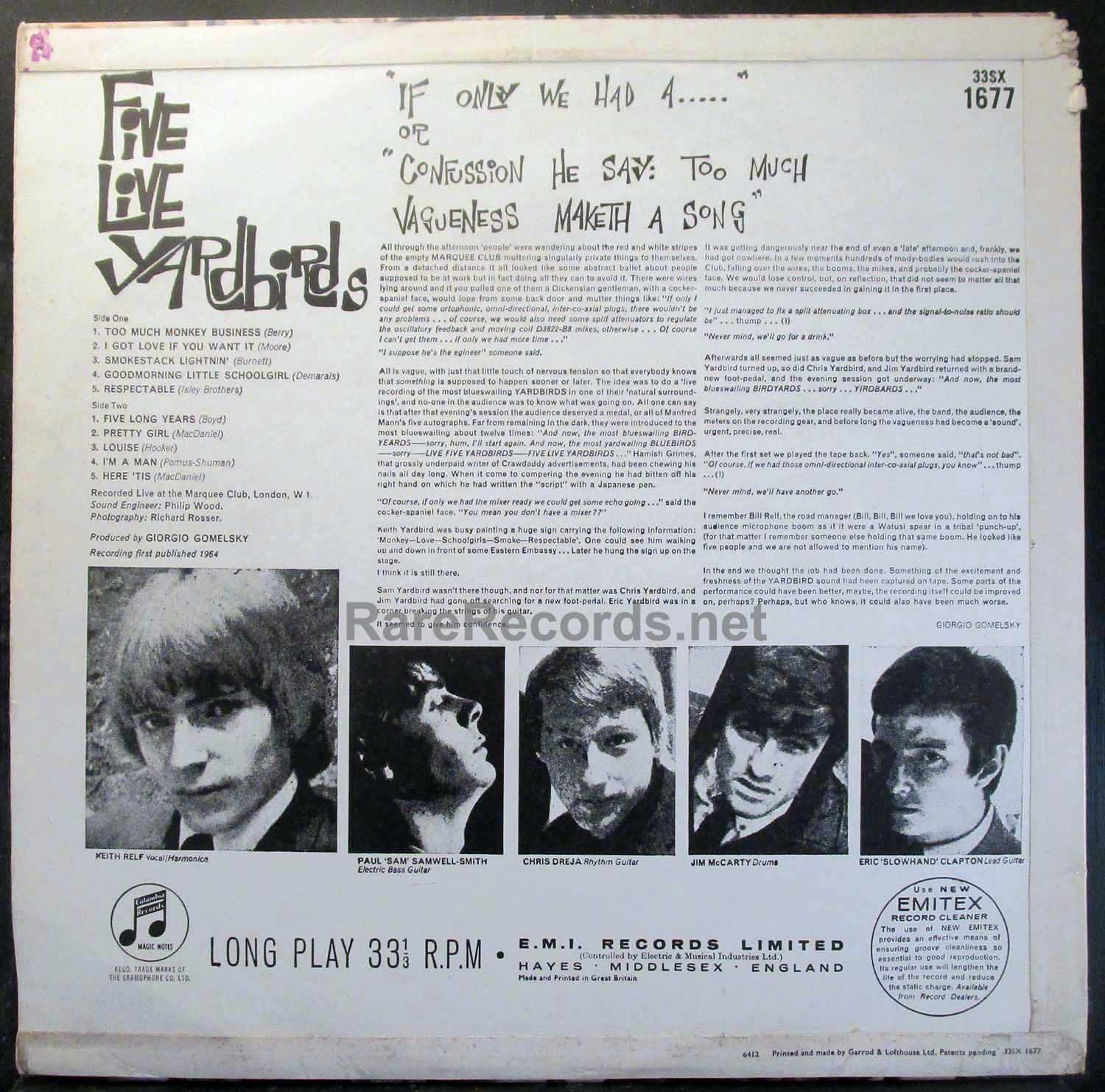 Yardbirds - Five Live Yardbirds 1969 UK mono live LP